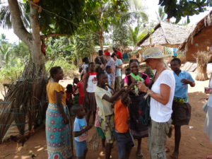 Heike Franke and some kids in bush village in Kenya